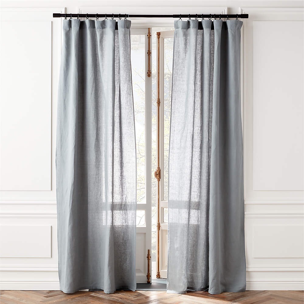 CB2 LEAD BLUE LINEN WINDOW CURTAIN PANEL 48''X96" (x2)